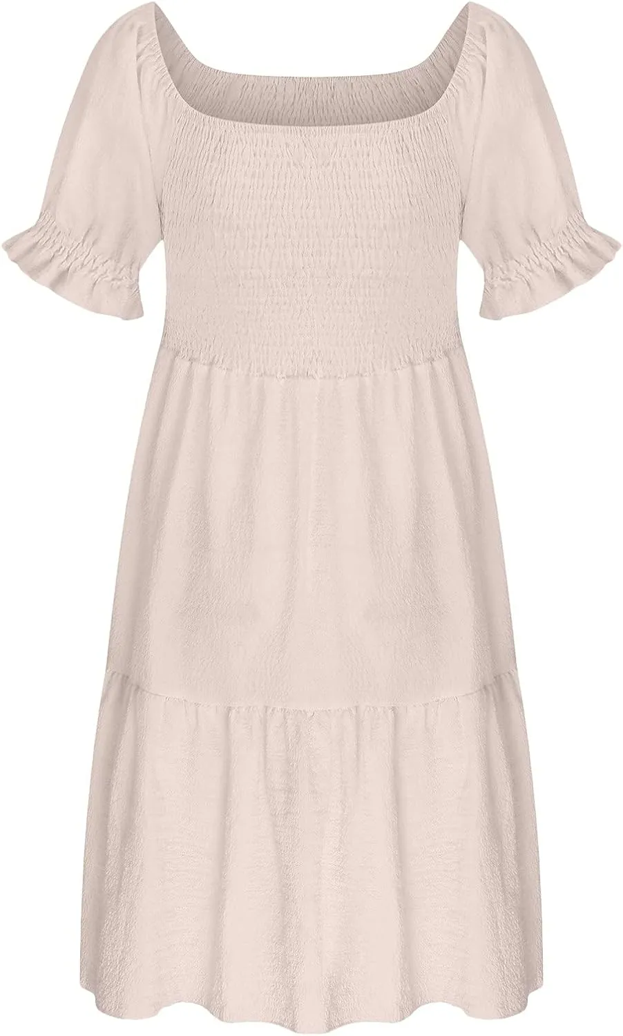 NaRHbrg Women's Off Shoulder Mini Dress Smocked Flowy Short Sleeve Ruffle Hem Summer Casual Beach Party Sundress Lightweight