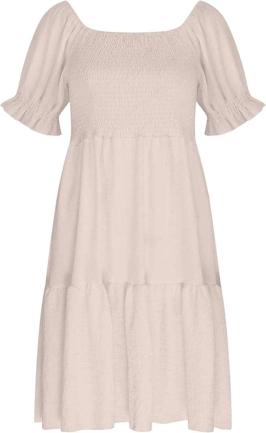 NaRHbrg Women's Off Shoulder Mini Dress Smocked Flowy Short Sleeve Ruffle Hem Summer Casual Beach Party Sundress Lightweight