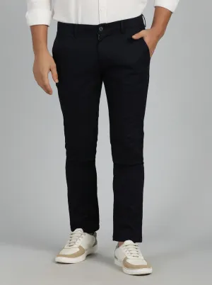 Navy Blue Dobby Super Slim Fit Casual Trouser | Greenfibre