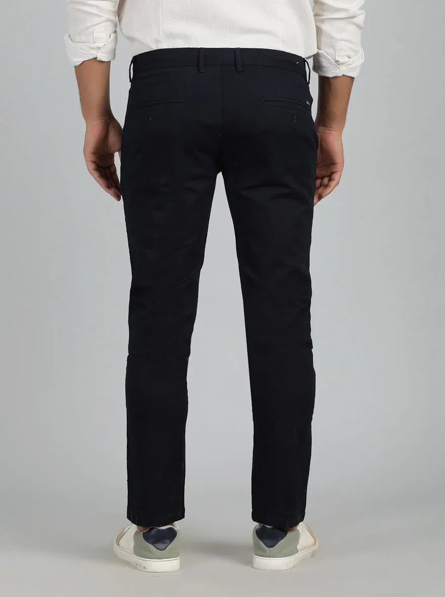 Navy Blue Dobby Super Slim Fit Casual Trouser | Greenfibre