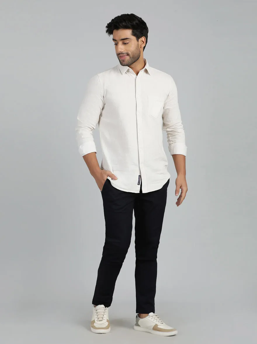 Navy Blue Dobby Super Slim Fit Casual Trouser | Greenfibre