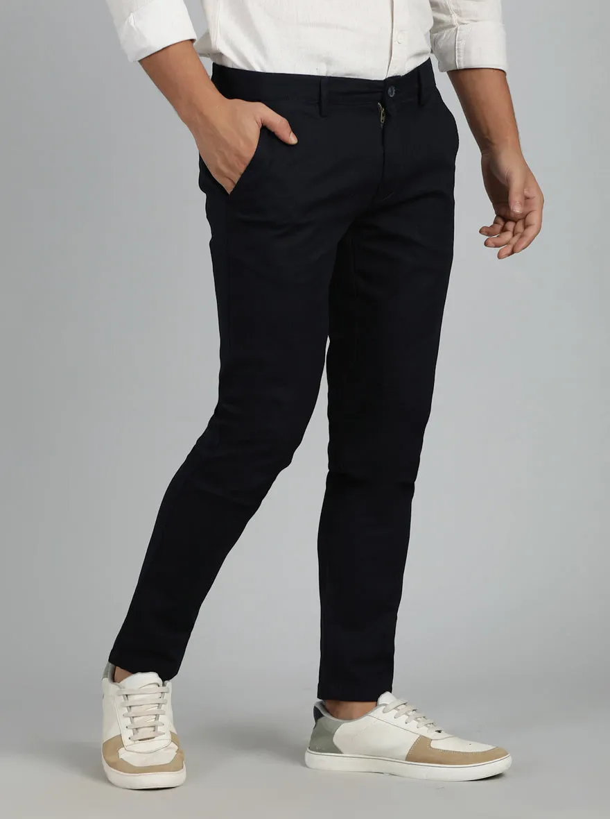 Navy Blue Dobby Super Slim Fit Casual Trouser | Greenfibre
