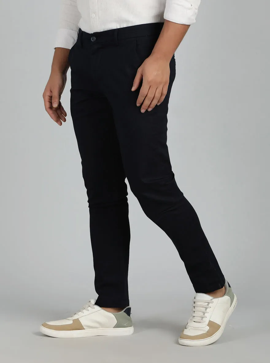Navy Blue Dobby Super Slim Fit Casual Trouser | Greenfibre