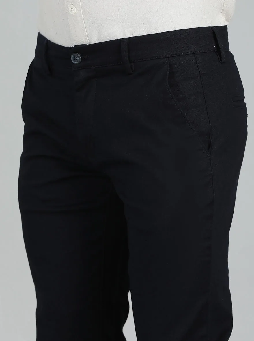 Navy Blue Dobby Super Slim Fit Casual Trouser | Greenfibre
