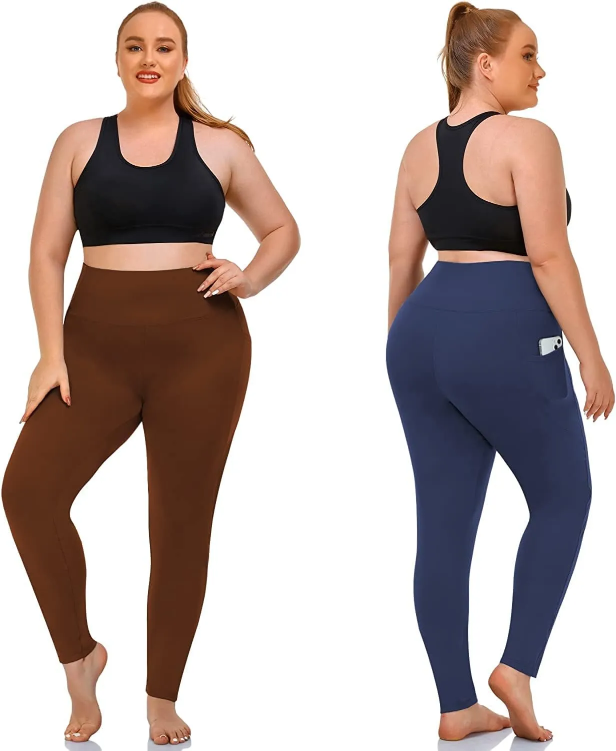 NEW YOUNG 3 Pack Plus Size Leggings with Pockets for Women,High Waist Tummy Control Workout Yoga Pants