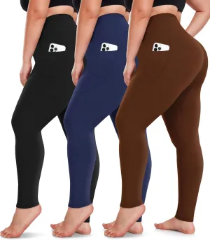 NEW YOUNG 3 Pack Plus Size Leggings with Pockets for Women,High Waist Tummy Control Workout Yoga Pants