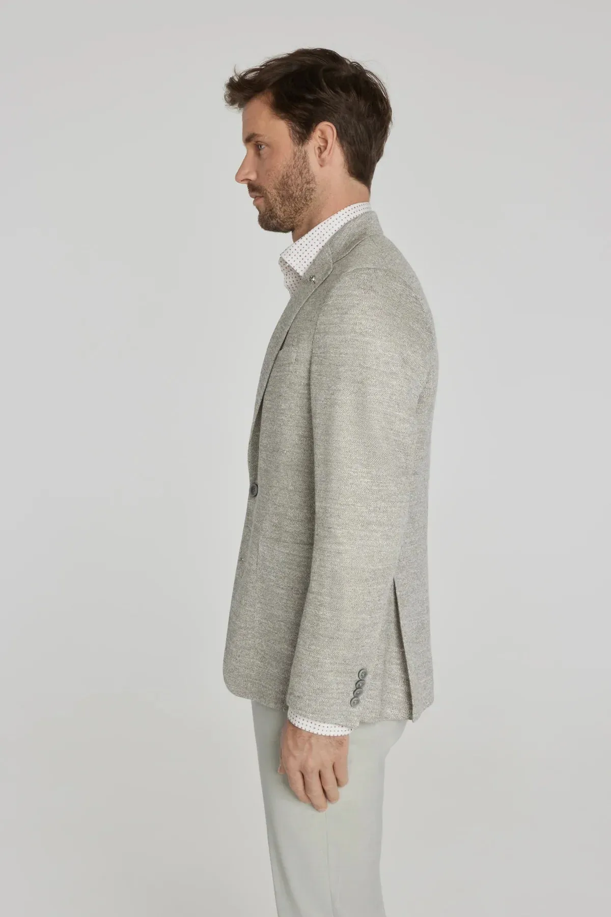 Oatmeal Mouliné Hampton Contemporary Fit Linen Knit Sport Jacket - Jack Victor