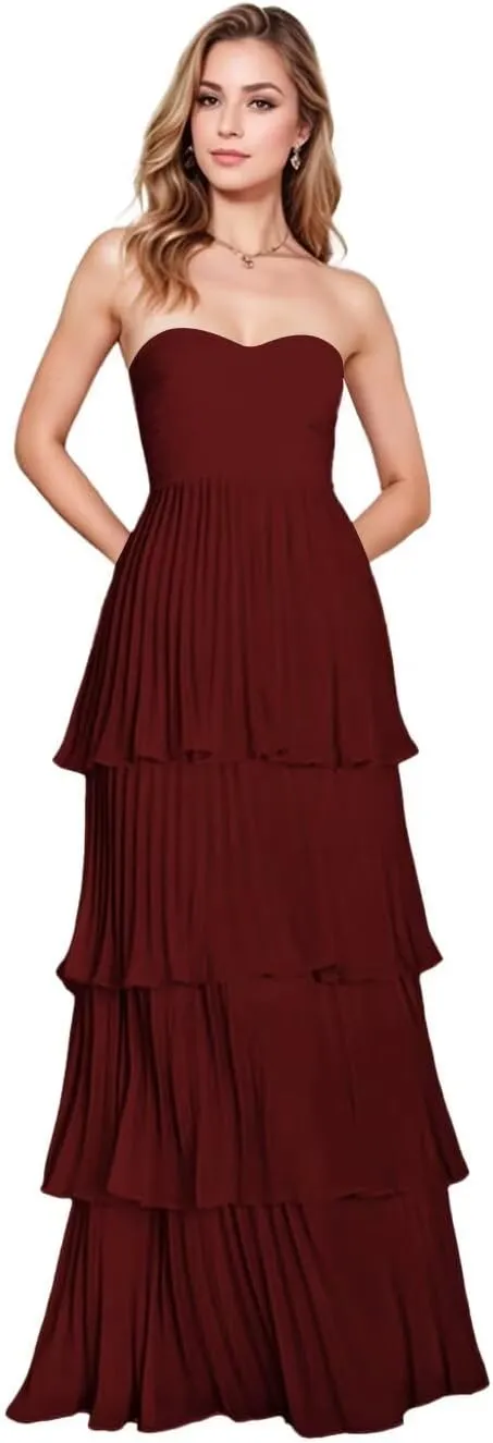 Off Shoulder Chiffon Prom Dresses 2025 for Women Sweetheart Tiered Ruched Formal Evening Party Dresses