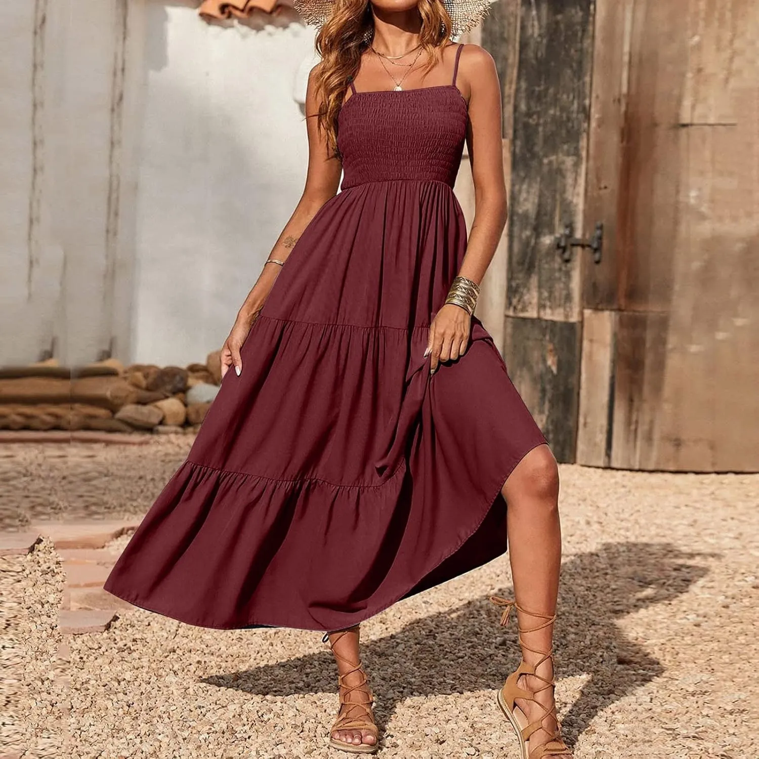Ollysqiar Dresses Women's 2023 Floral Summer Dress Wrap V Neck Short Sleeve Belted Ruffle Hem A-Line Bohemian Dresses A02 11