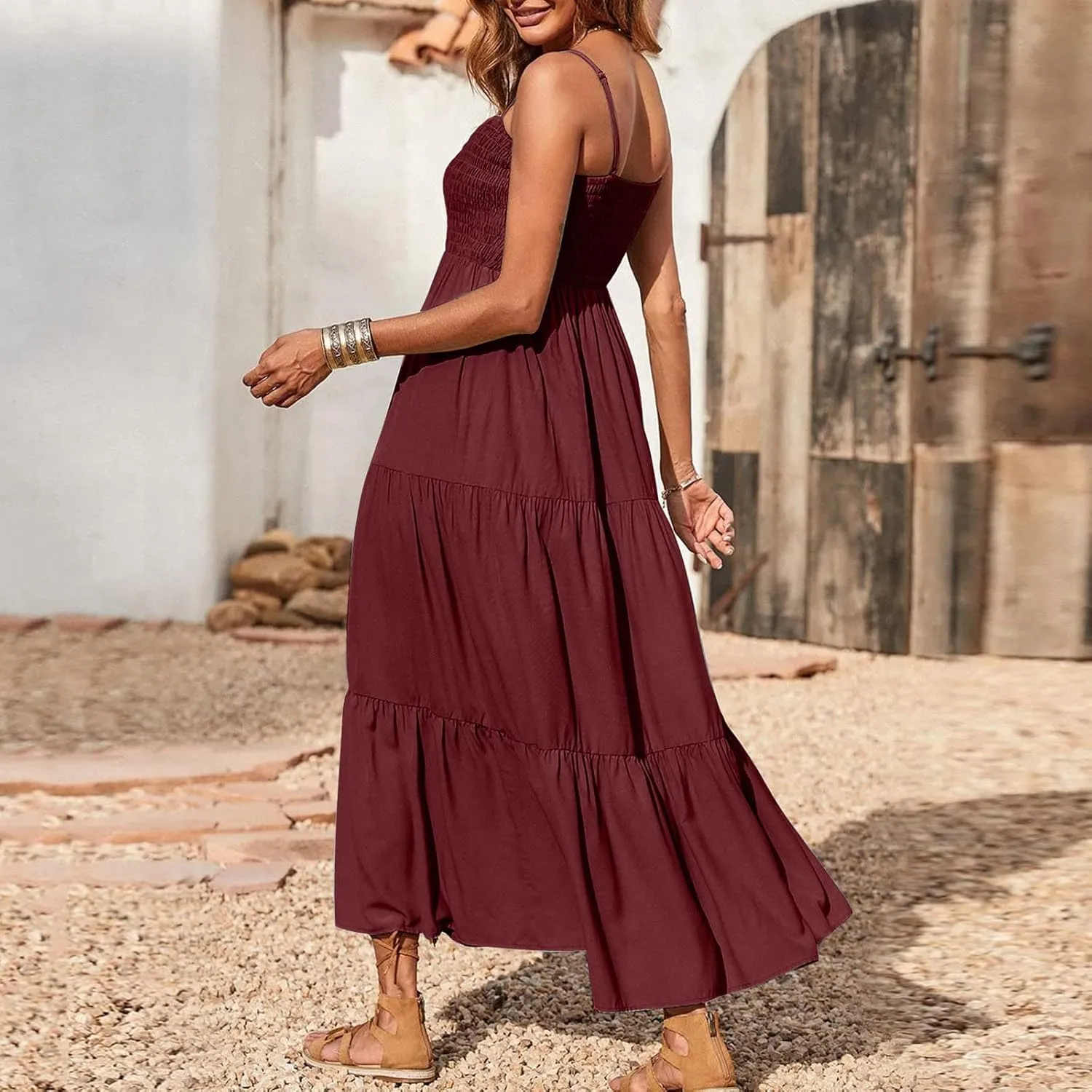 Ollysqiar Dresses Women's 2023 Floral Summer Dress Wrap V Neck Short Sleeve Belted Ruffle Hem A-Line Bohemian Dresses A02 11