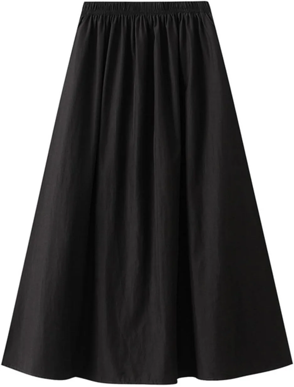 Oplxuo Skirts for Women Trendy Midi Skirt High Waisted Boho Beach Casual Pleated A-Line Swing Flowy Long Skirts with Pockets