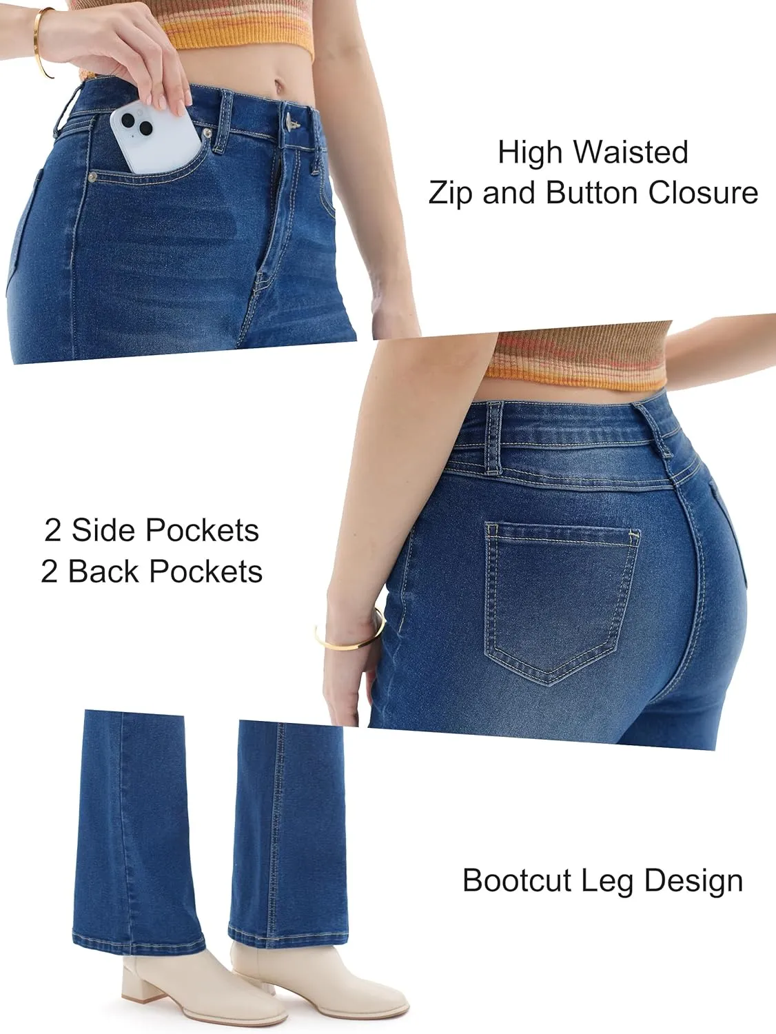Petite Women's 24"/26"/28"/30" Stretch Flare Jeans High Waisted Curvy Bootcut Denim Pants