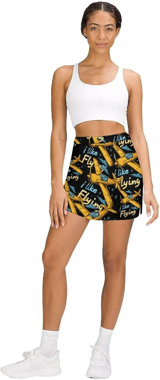 Pilot I Love Flying Plane Women's Skort Athletic Skirt Golf Skorts A-line Skirts with Built-in Shorts Pockets