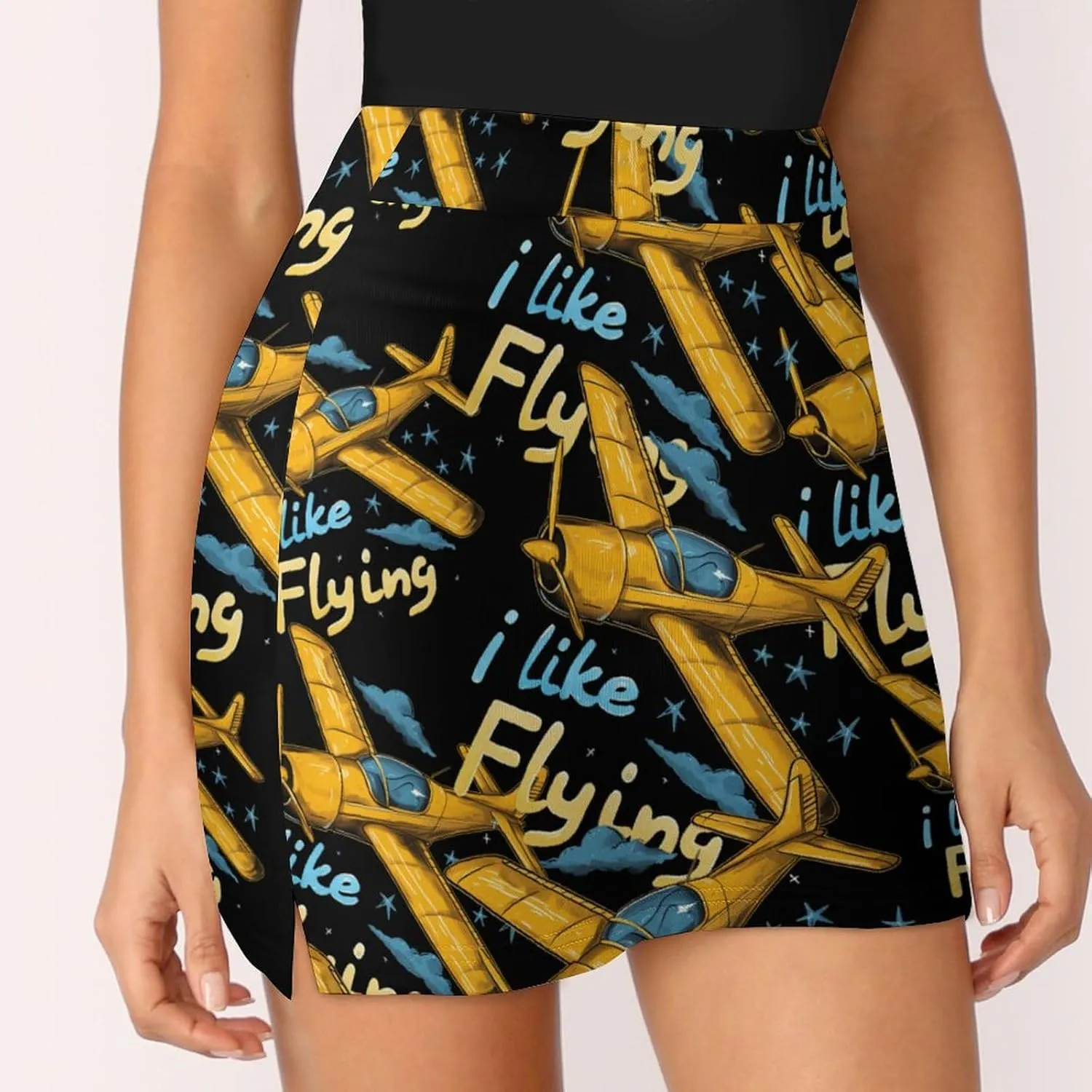 Pilot I Love Flying Plane Women's Skort Athletic Skirt Golf Skorts A-line Skirts with Built-in Shorts Pockets