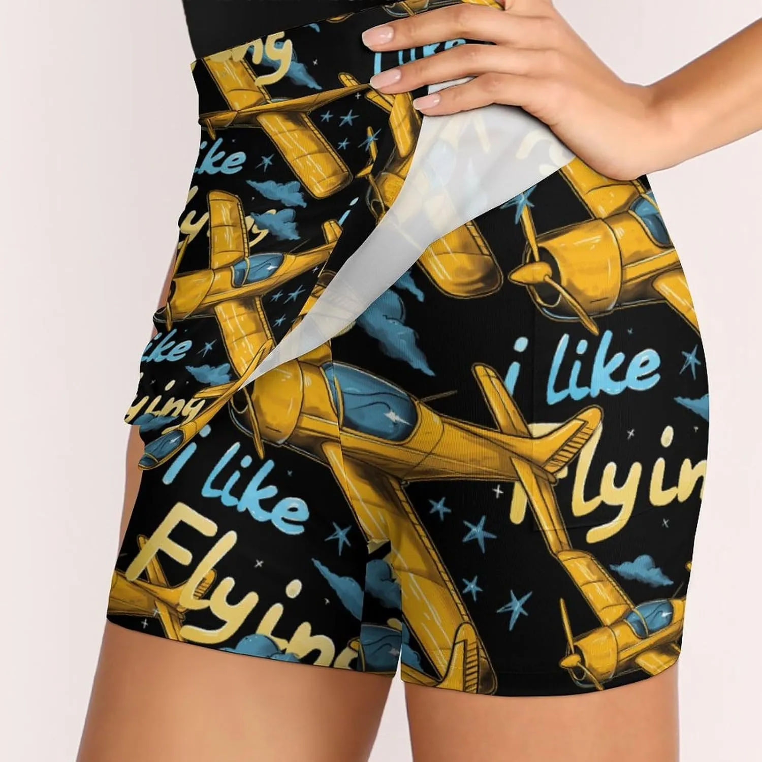 Pilot I Love Flying Plane Women's Skort Athletic Skirt Golf Skorts A-line Skirts with Built-in Shorts Pockets