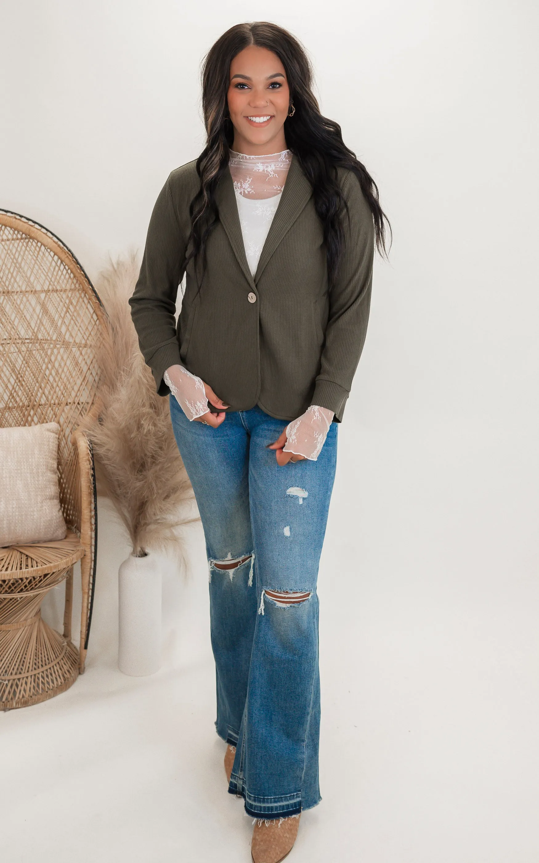Placket Sleeve Knit Blazer - Final Sale