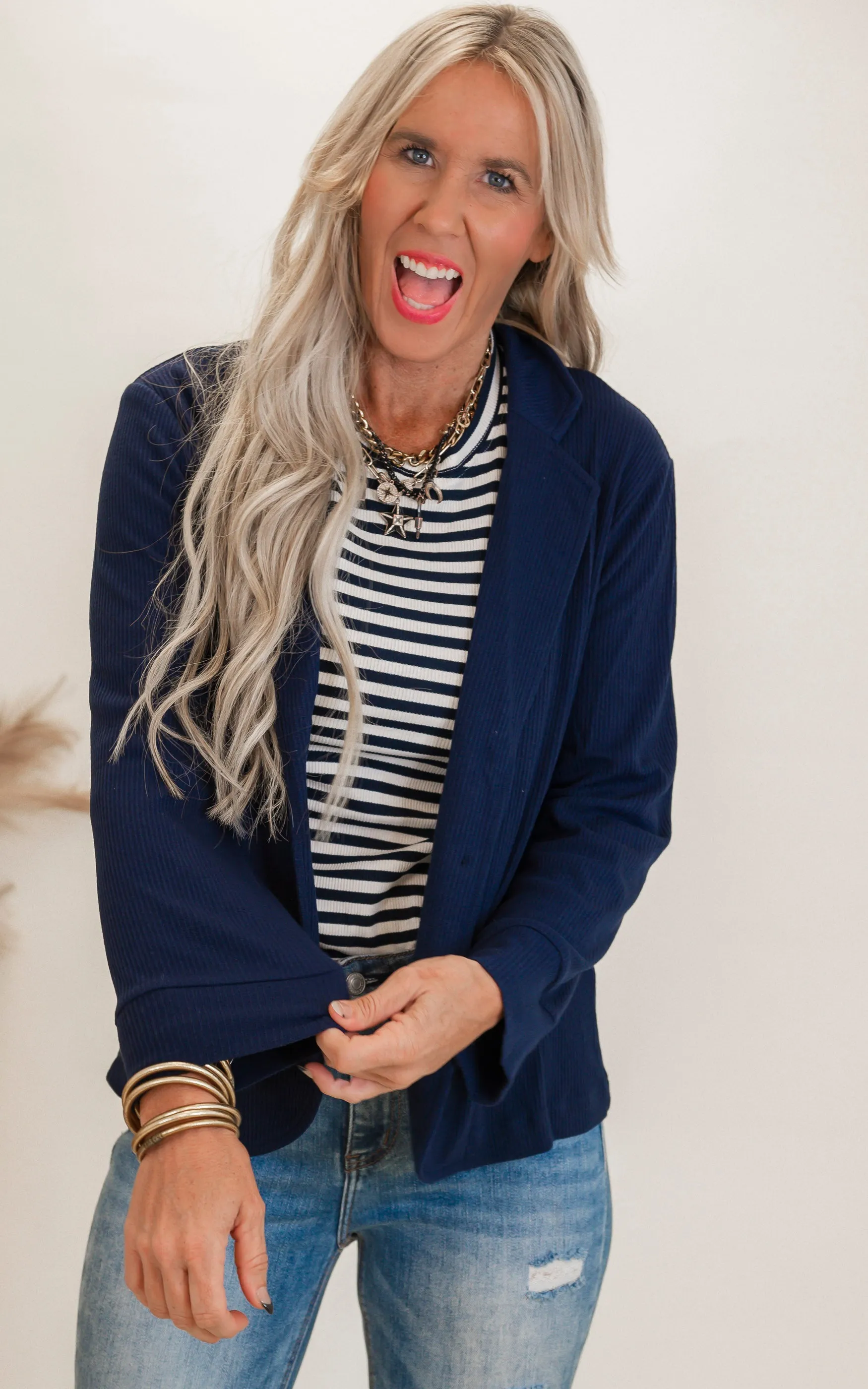 Placket Sleeve Knit Blazer - Final Sale