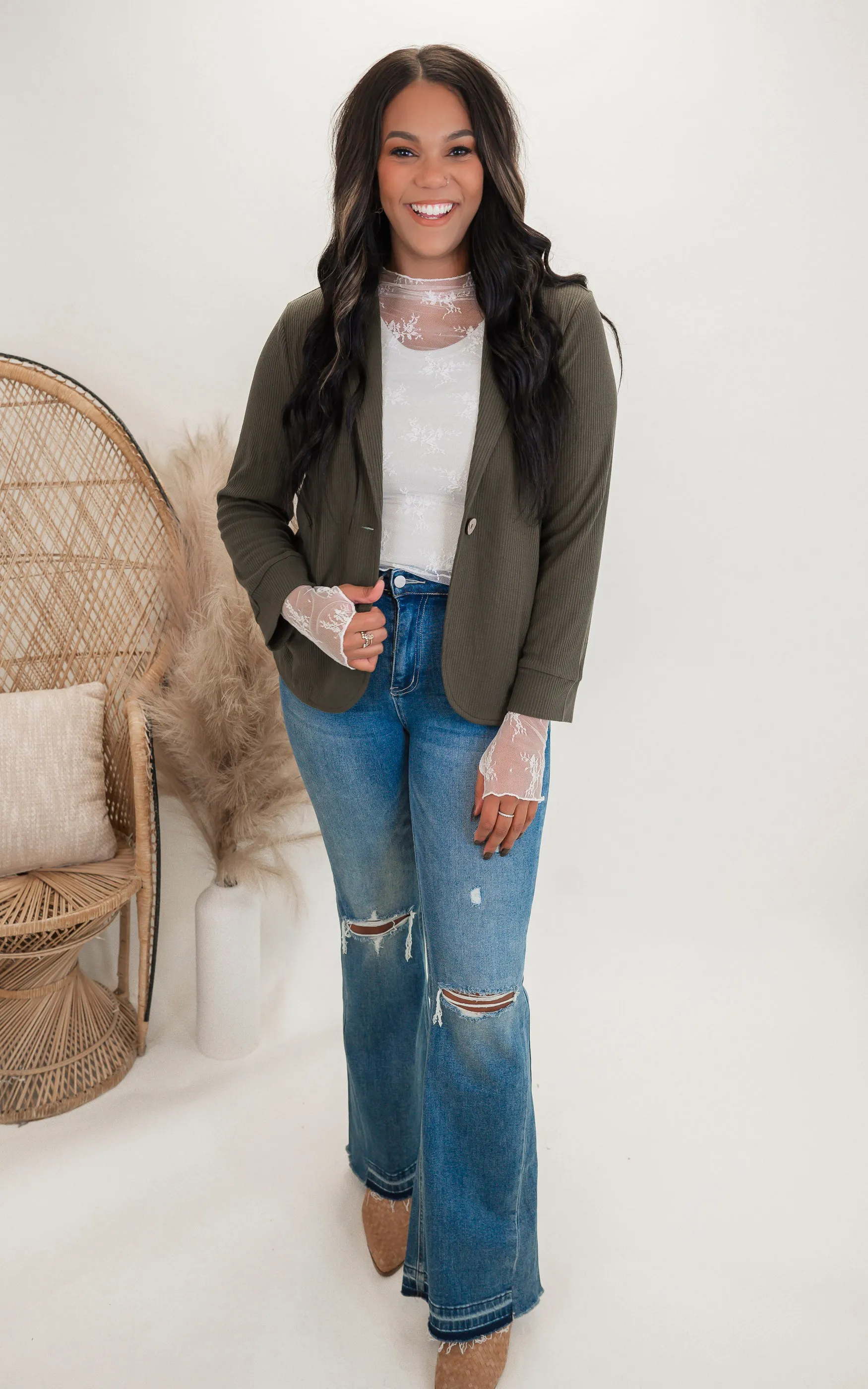 Placket Sleeve Knit Blazer - Final Sale