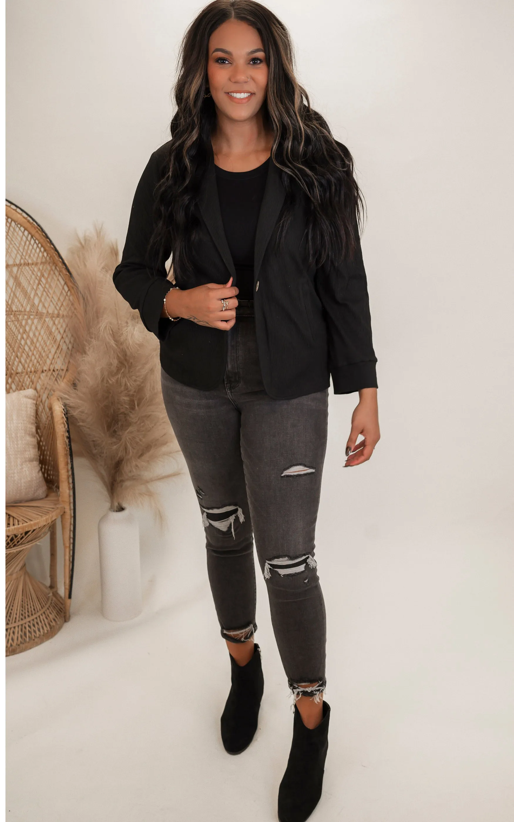 Placket Sleeve Knit Blazer - Final Sale