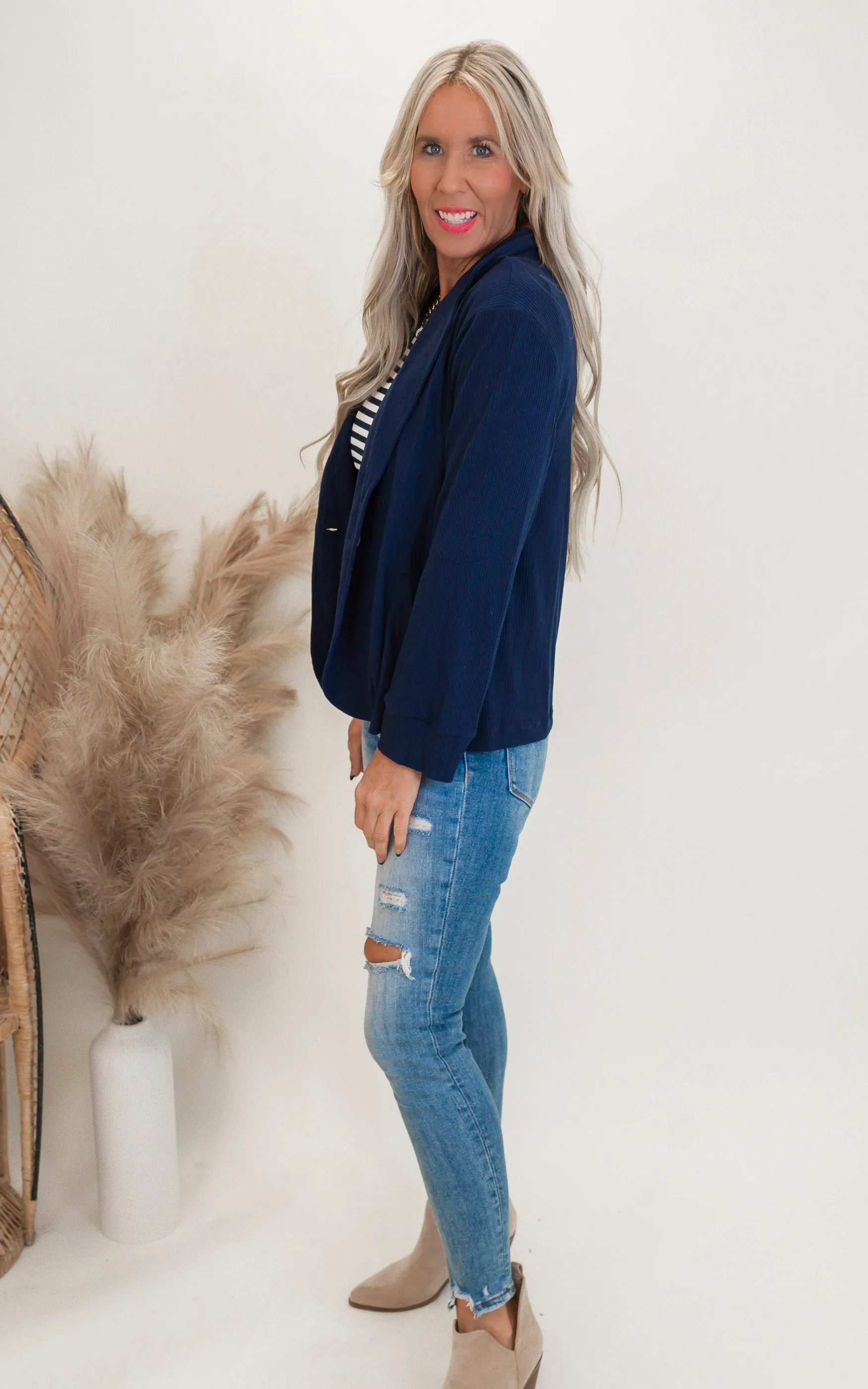 Placket Sleeve Knit Blazer - Final Sale