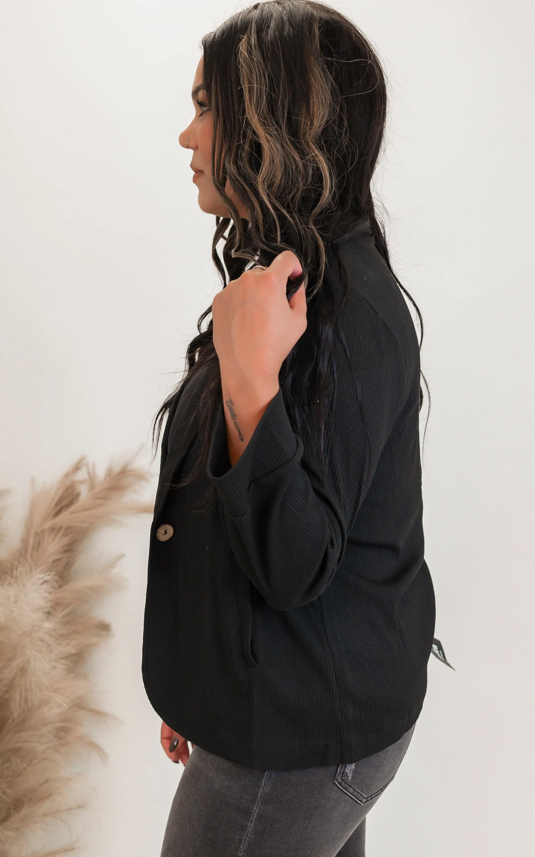 Placket Sleeve Knit Blazer - Final Sale