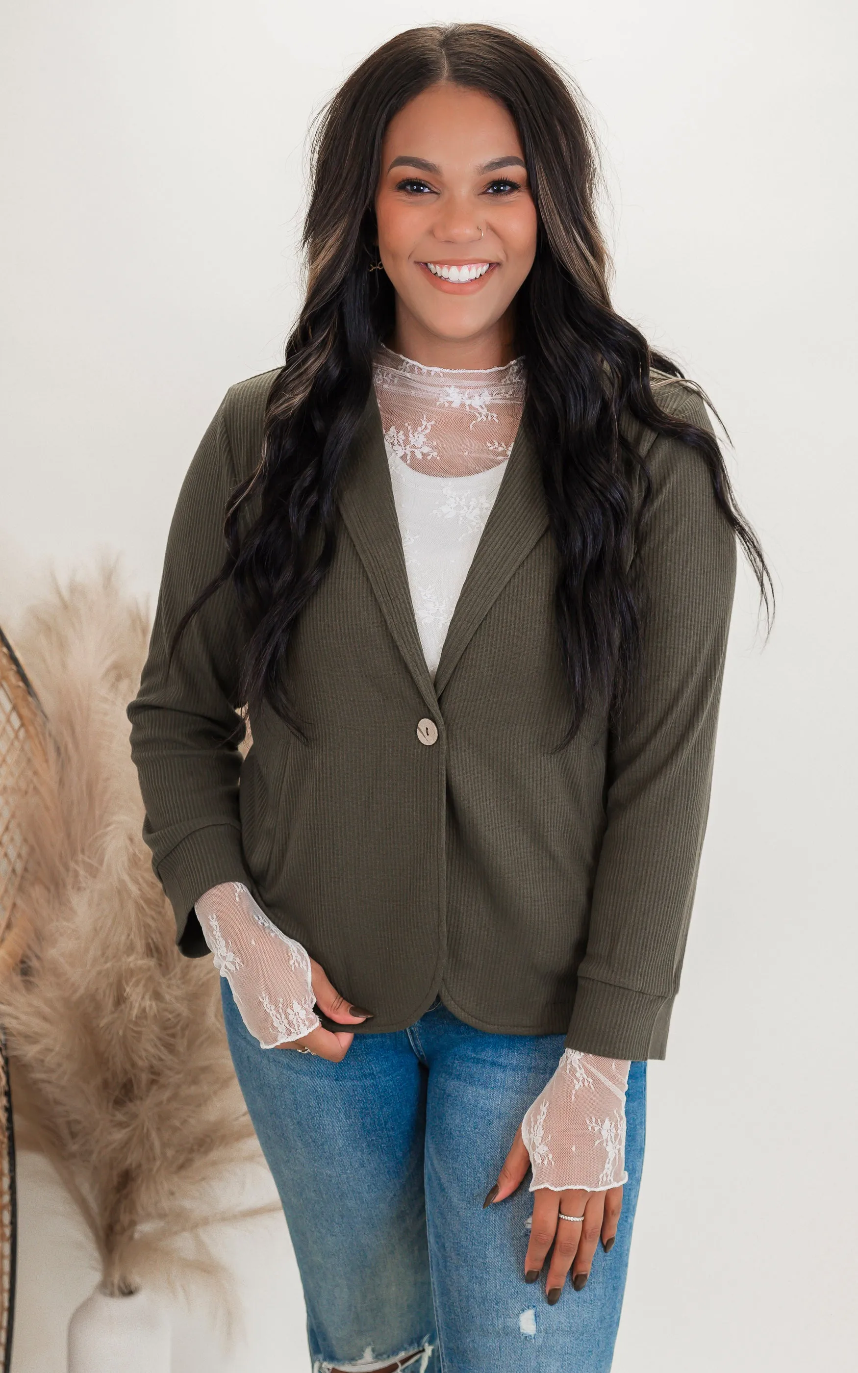 Placket Sleeve Knit Blazer - Final Sale