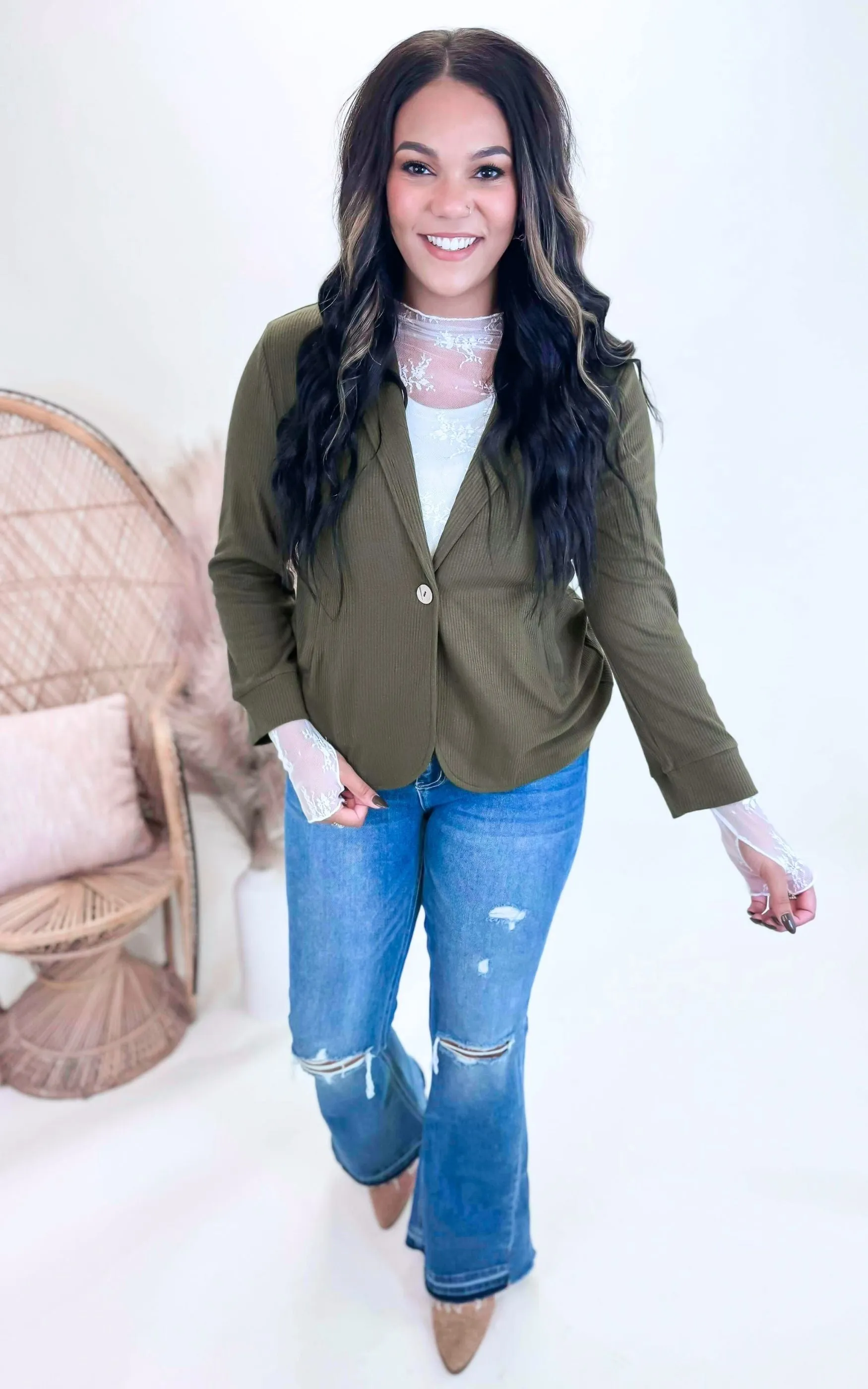 Placket Sleeve Knit Blazer - Final Sale
