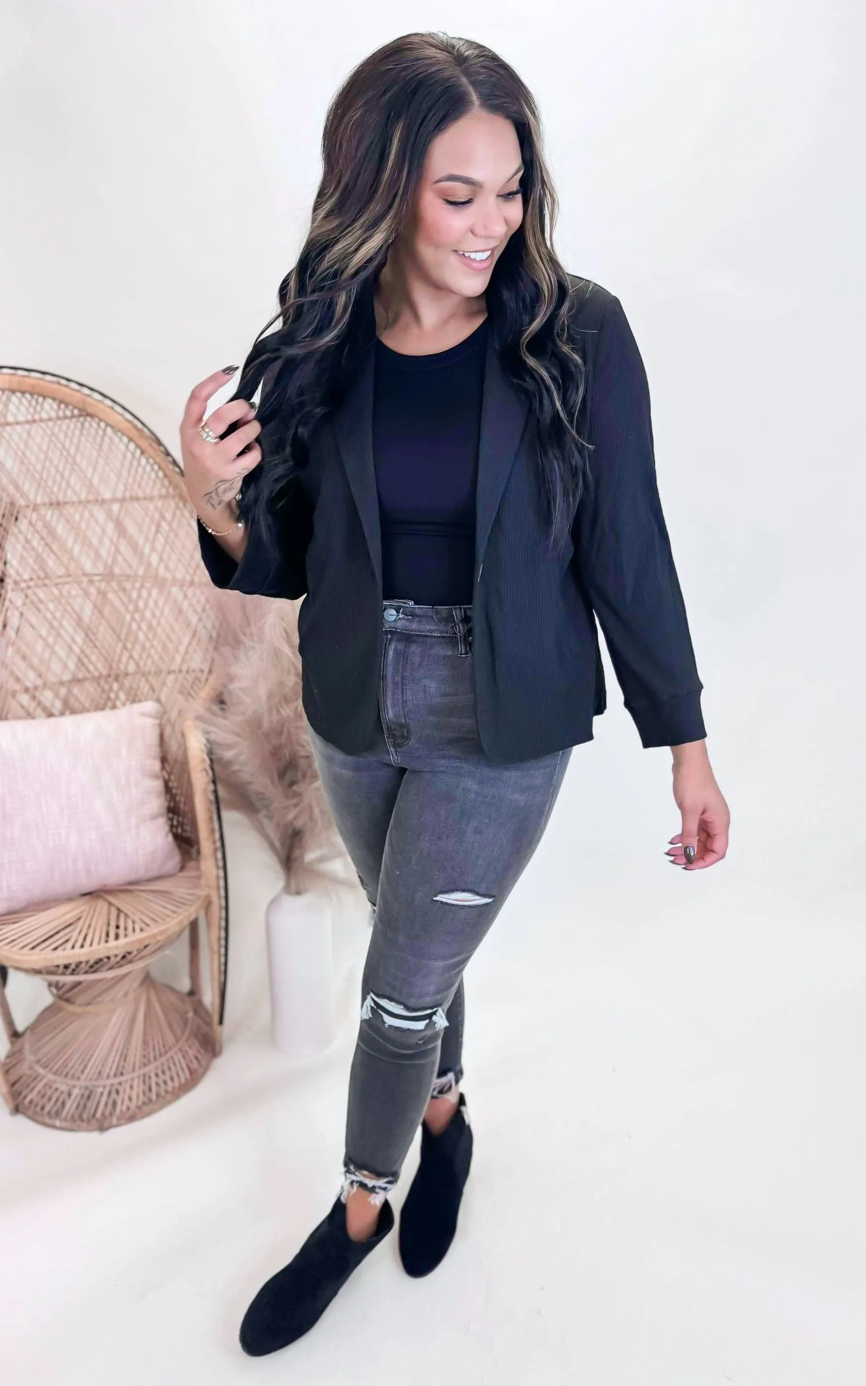 Placket Sleeve Knit Blazer - Final Sale