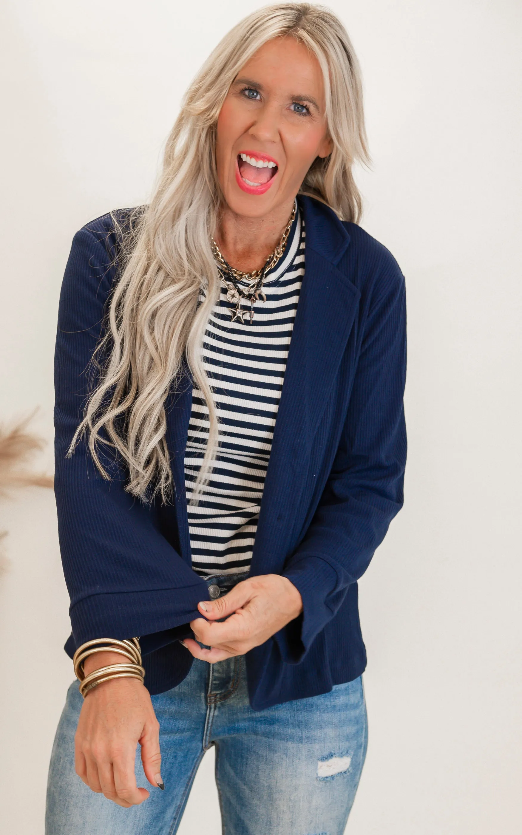 Placket Sleeve Knit Blazer - Final Sale