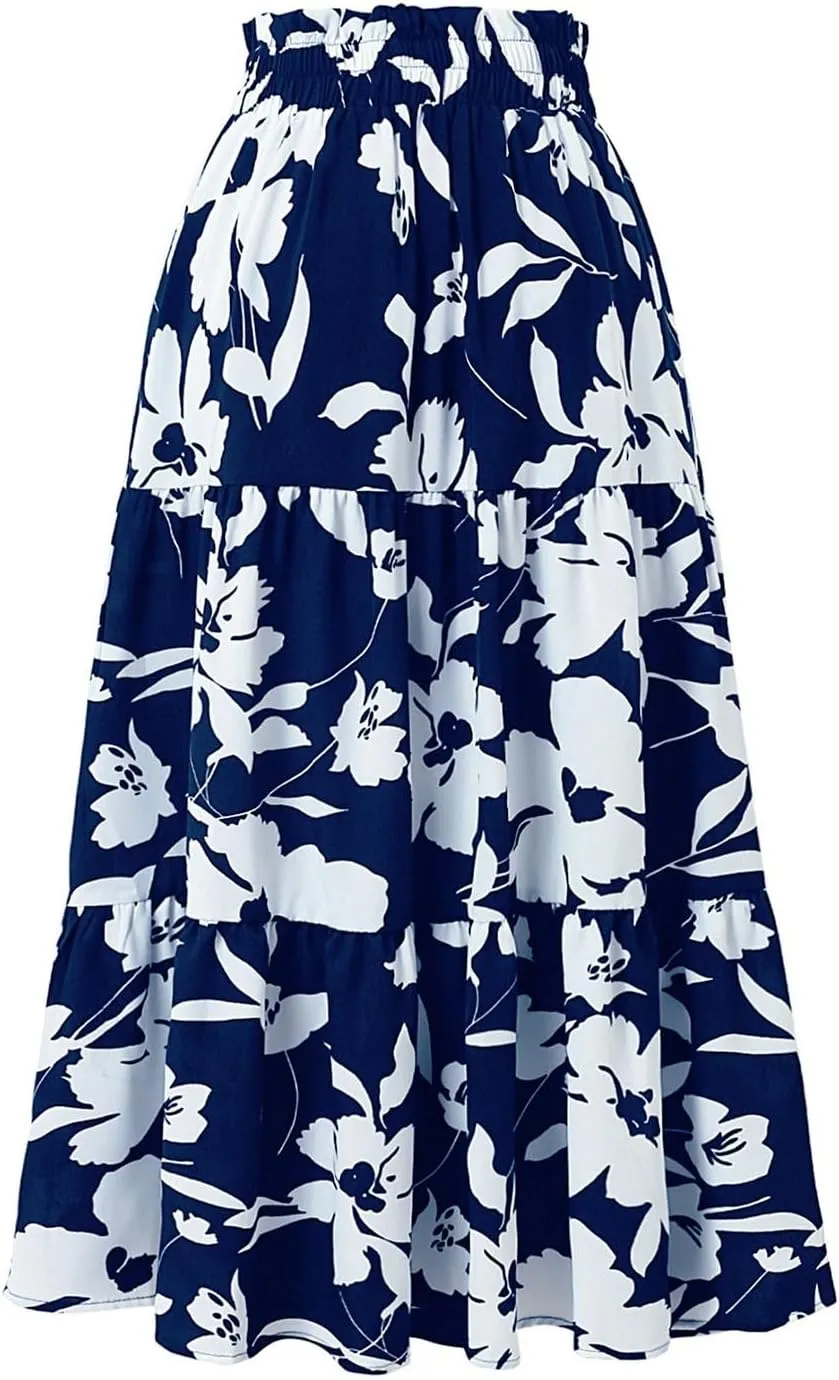 Plus Size Boho Skirt Maxi Spring Flowy Boho Comfy Tiered Western Skirts for Women Trendy Summer