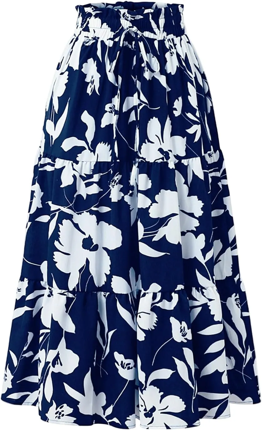 Plus Size Boho Skirt Maxi Spring Flowy Boho Comfy Tiered Western Skirts for Women Trendy Summer