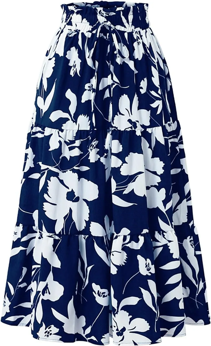 Plus Size Boho Skirt Maxi Spring Flowy Boho Comfy Tiered Western Skirts for Women Trendy Summer