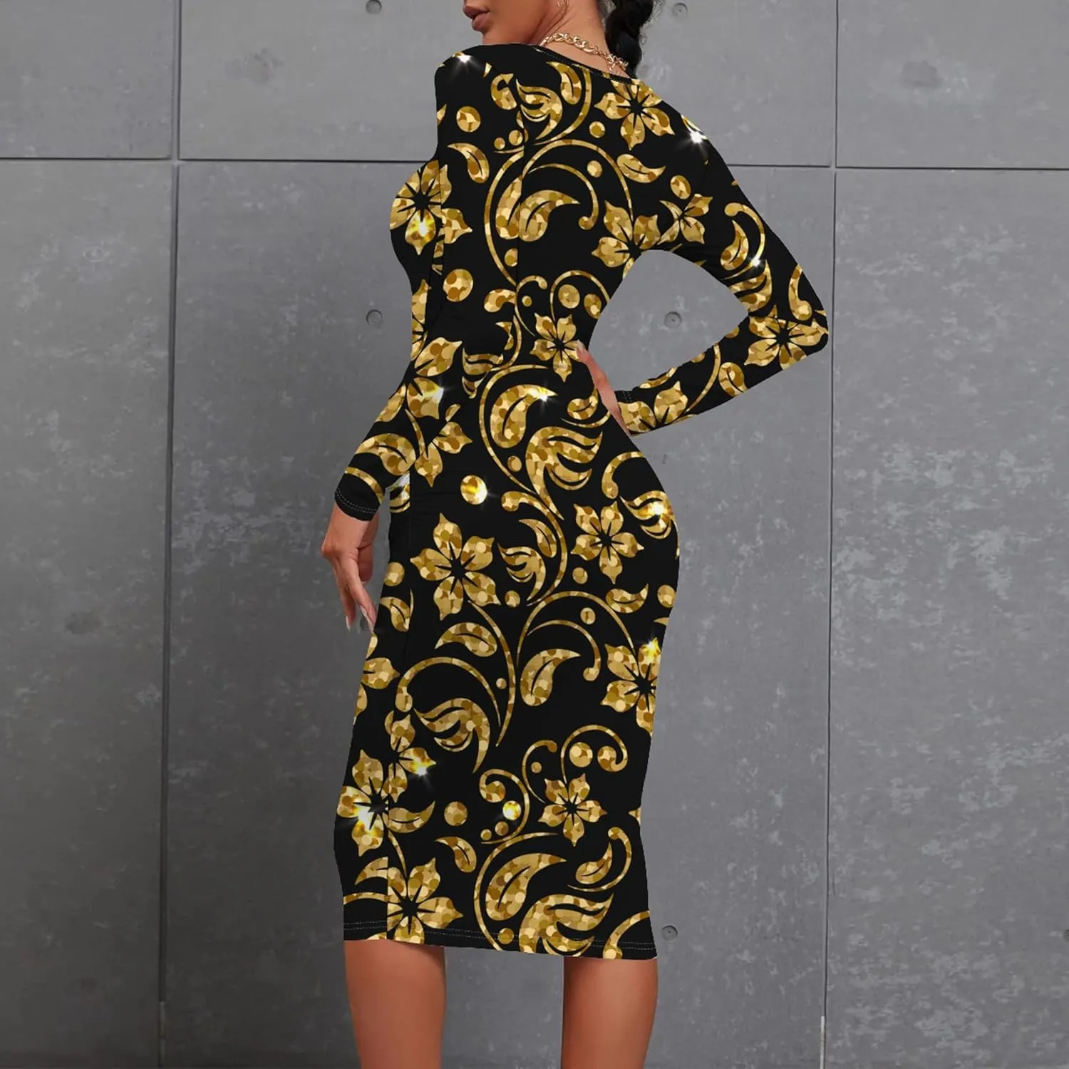 Plus Size Dresses for Curvy Women Casual Trendy Long Sleeve Round Neck Wrap Ruched Pencil Above Knee Party Club Midi Dress