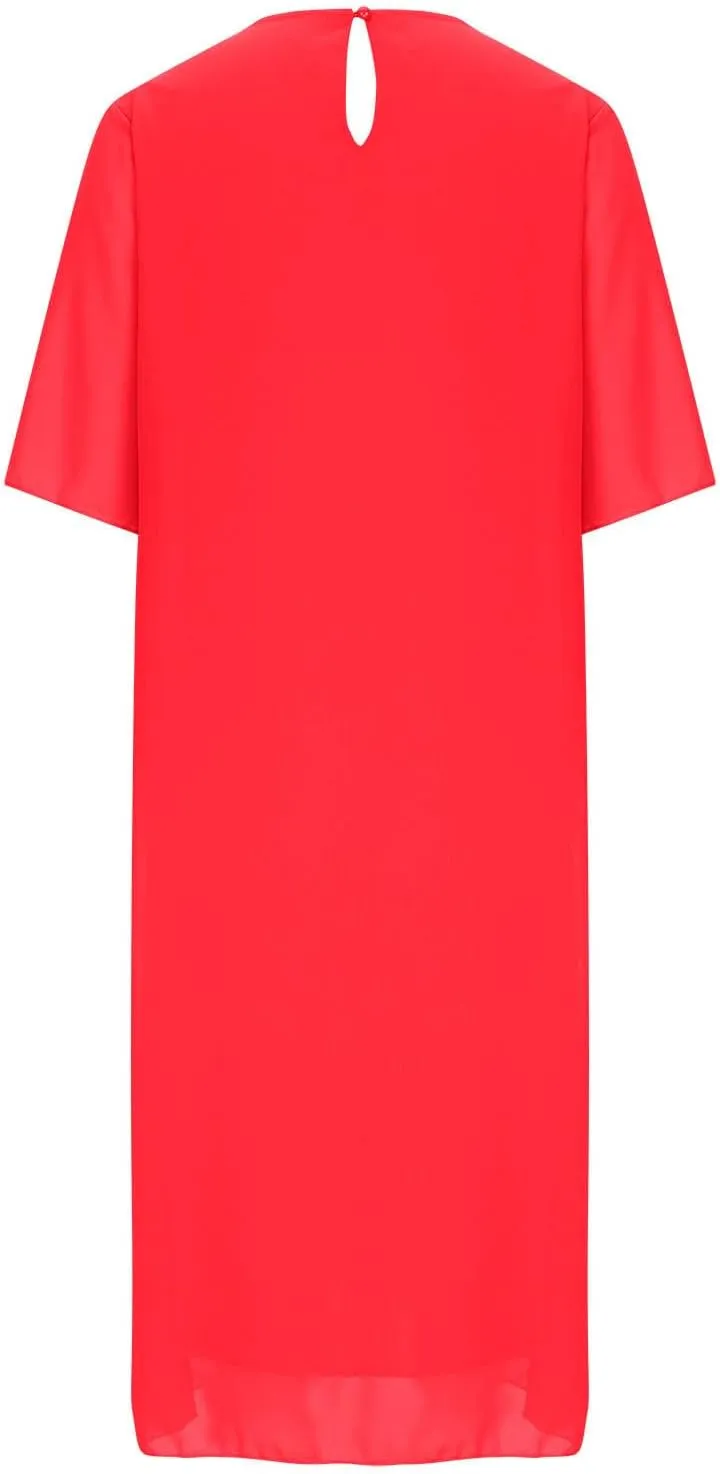 Plus Size Dresses for Women Solid Color Crewneck 3/4 Sleeve Summer Midi Dress Elegant Casual Pleated Chiffon Dress