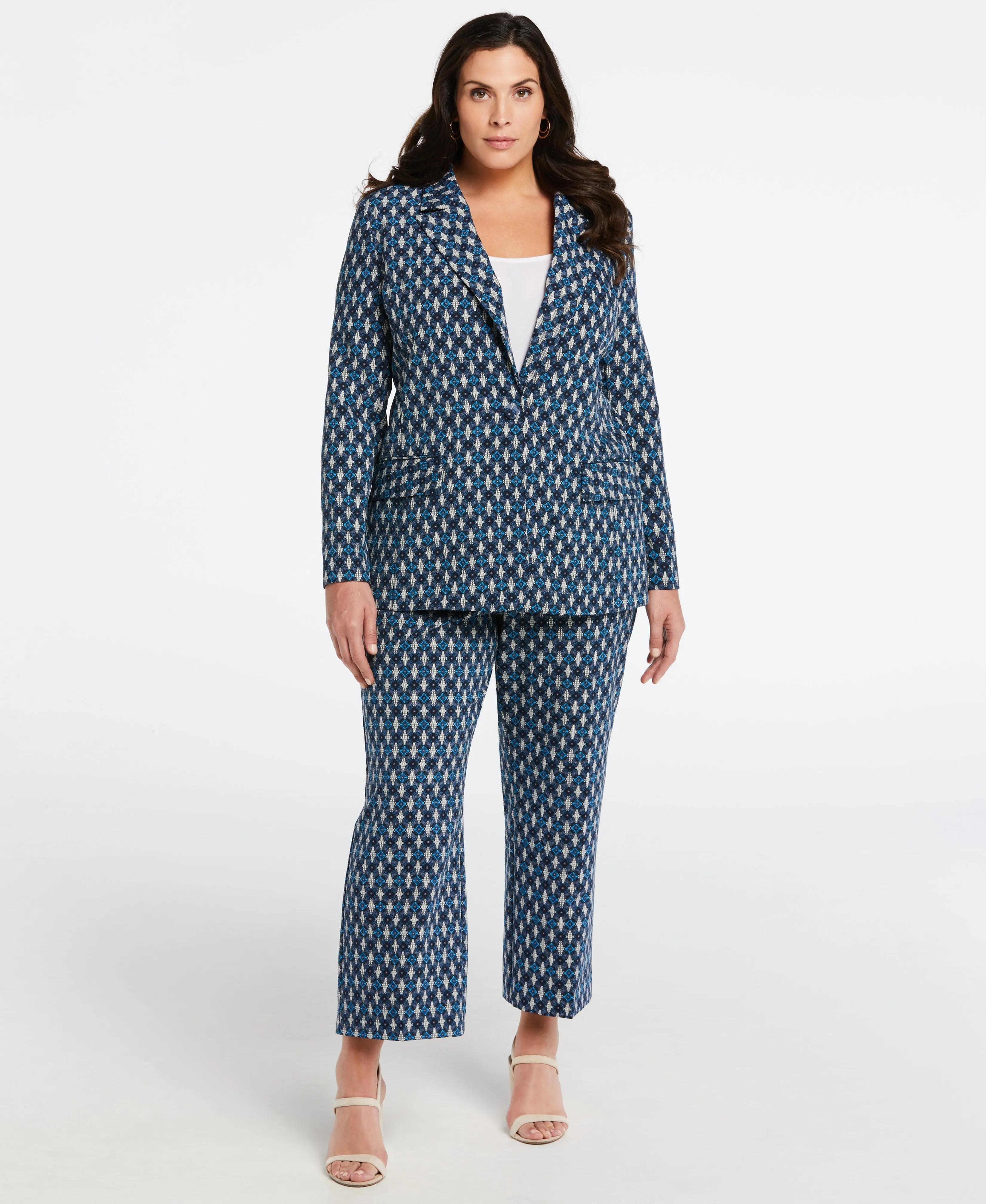 Plus Size Medallion Print Single Breasted Blazer