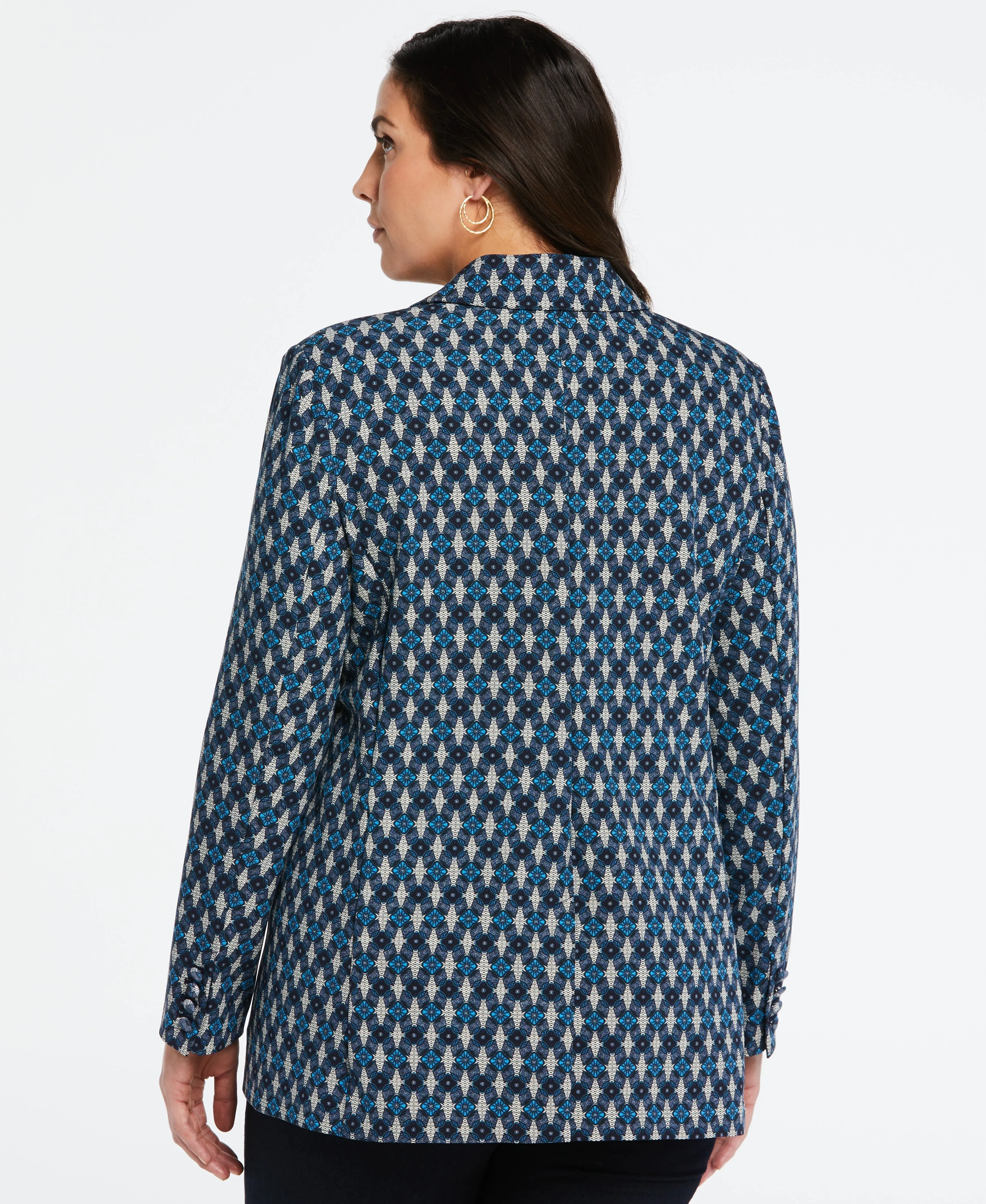Plus Size Medallion Print Single Breasted Blazer
