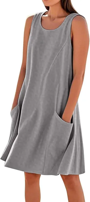 Plus Size Sundresses for Women 2025 Summer Loose Casual A Line Vacation Dress Sleeveless Midi Tank Dress with Pockets
