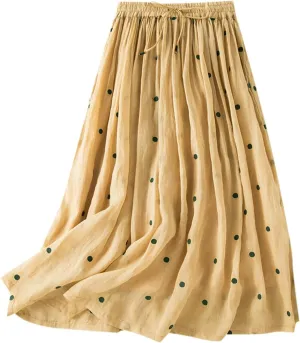 Polka Dot Tulle Skirts for Women 2025 Summer Drawstring High Waisted Elegant Flowy A-Line Swing Pleated Boho Midi Long Skirt
