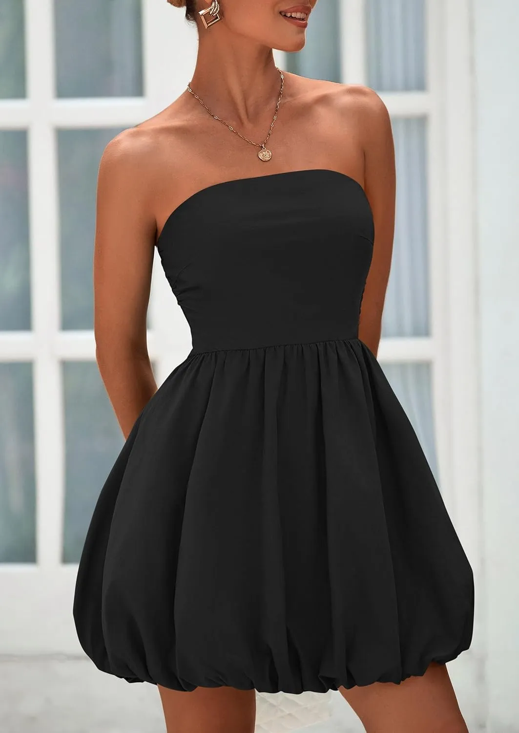 PRETTYGARDEN Women's Bubble Mini Short Dress 2025 Summer Casual A Line Strapless Tube Top Sundress Trendy Smocked Dresses