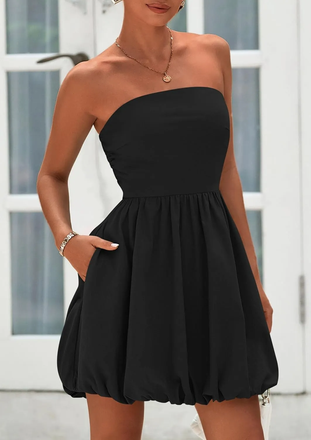PRETTYGARDEN Women's Bubble Mini Short Dress 2025 Summer Casual A Line Strapless Tube Top Sundress Trendy Smocked Dresses