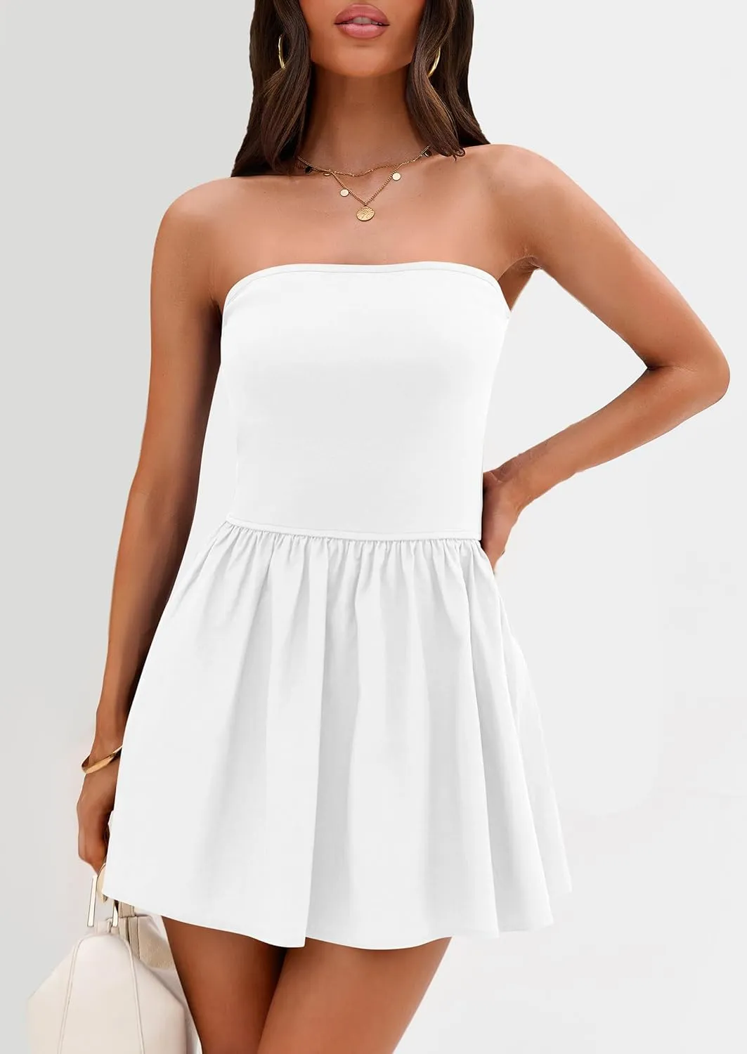 PRETTYGARDEN Women's Summer Strapless Mini Party Dress 2025 Casual Tube Top Ruffle A Line Short Patchwork Sundresses