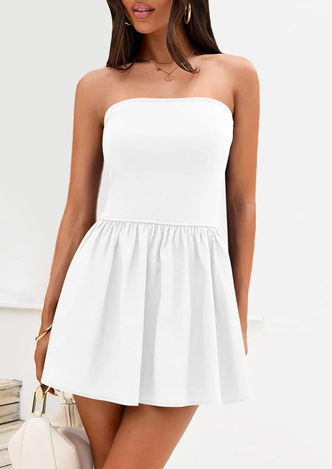 PRETTYGARDEN Women's Summer Strapless Mini Party Dress 2025 Casual Tube Top Ruffle A Line Short Patchwork Sundresses