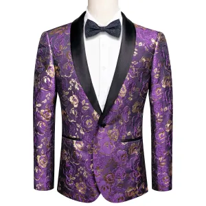 Purple Embroidered Floral Tuxedo Jacket