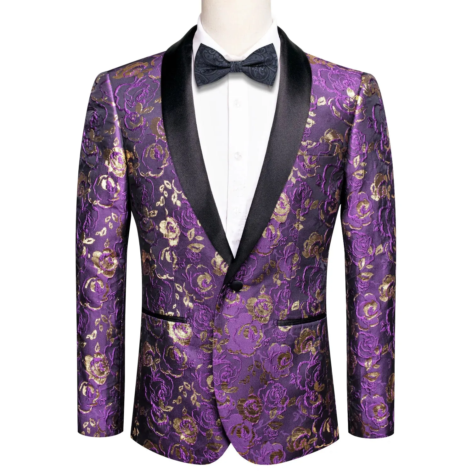 Purple Embroidered Floral Tuxedo Jacket