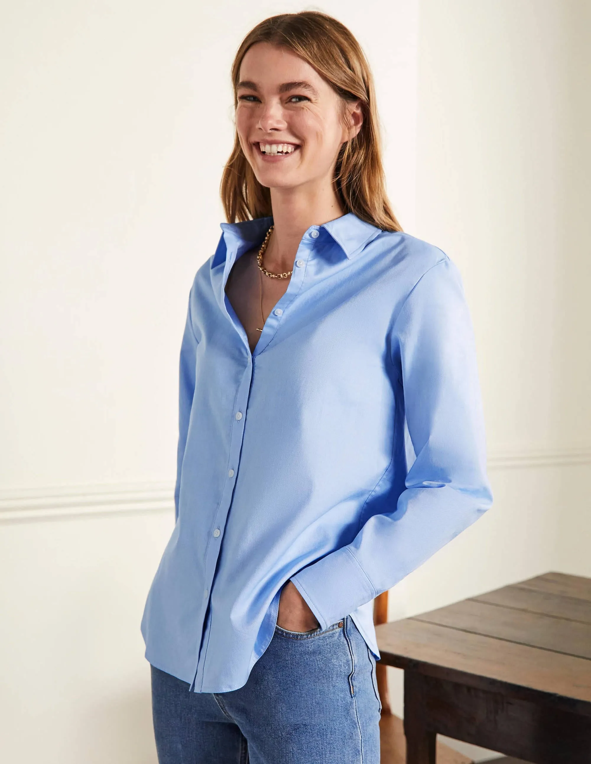 Relaxed Cotton Shirt-Blue Oxford
