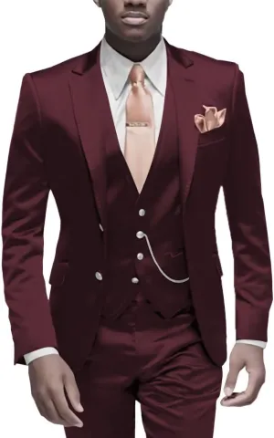 Satin Men Suits Slim Fit 3 Piece Suit for Men Formal Wedding Prom Suits Men Blazer Vest Pants Set
