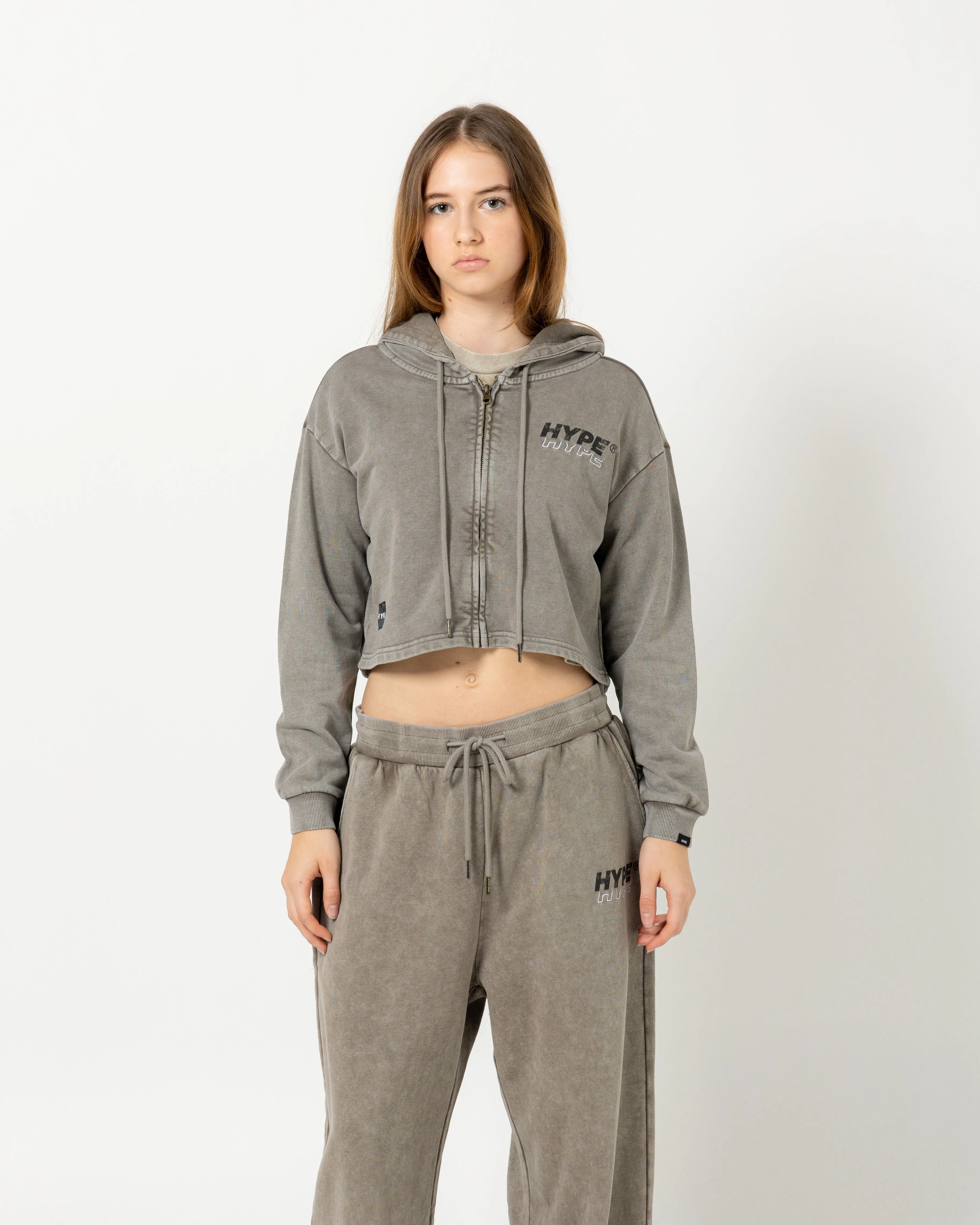 Signature Italic Crop Zip Hoodies