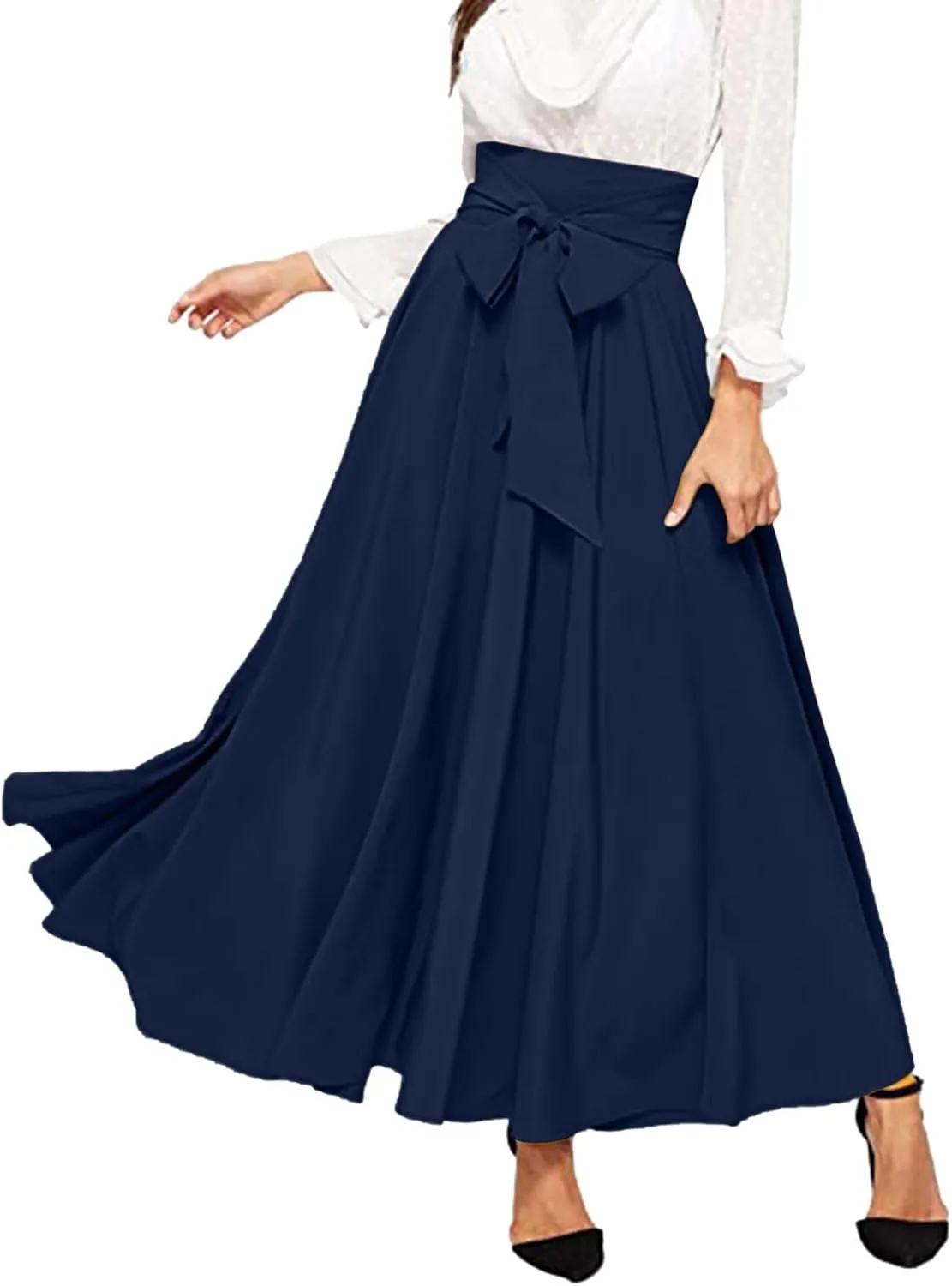 Skirts Black Women Bubble Long Skirt Y2k Flowy Swing a Line Maxi Skirt Cute Ruffle Pleated Midi Skirt