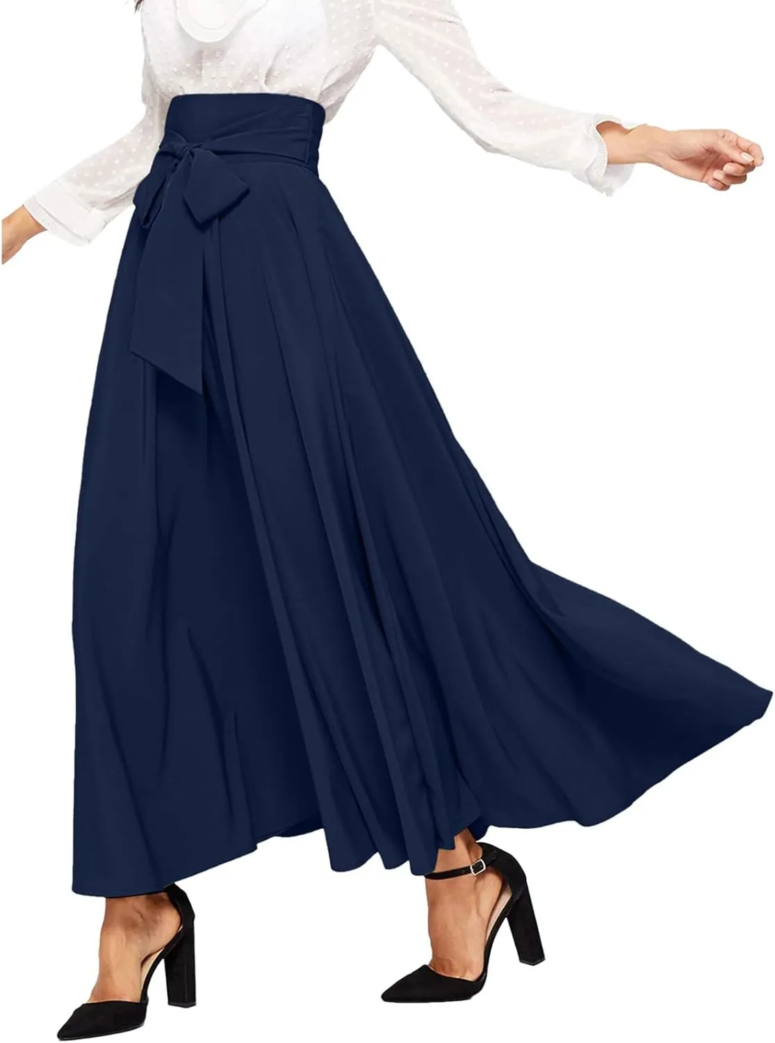 Skirts Black Women Bubble Long Skirt Y2k Flowy Swing a Line Maxi Skirt Cute Ruffle Pleated Midi Skirt