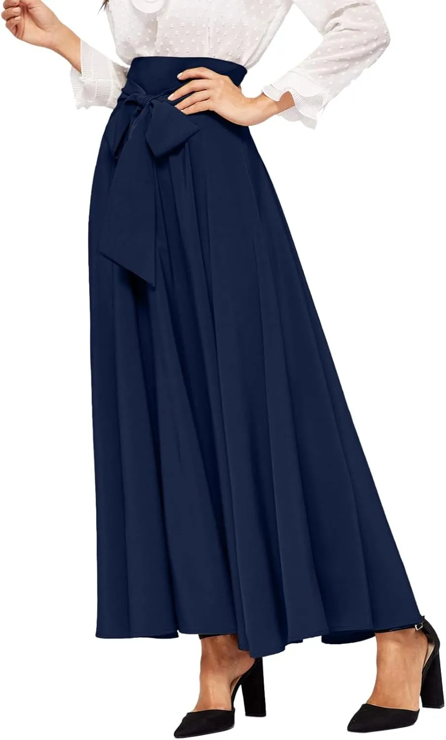 Skirts Black Women Bubble Long Skirt Y2k Flowy Swing a Line Maxi Skirt Cute Ruffle Pleated Midi Skirt